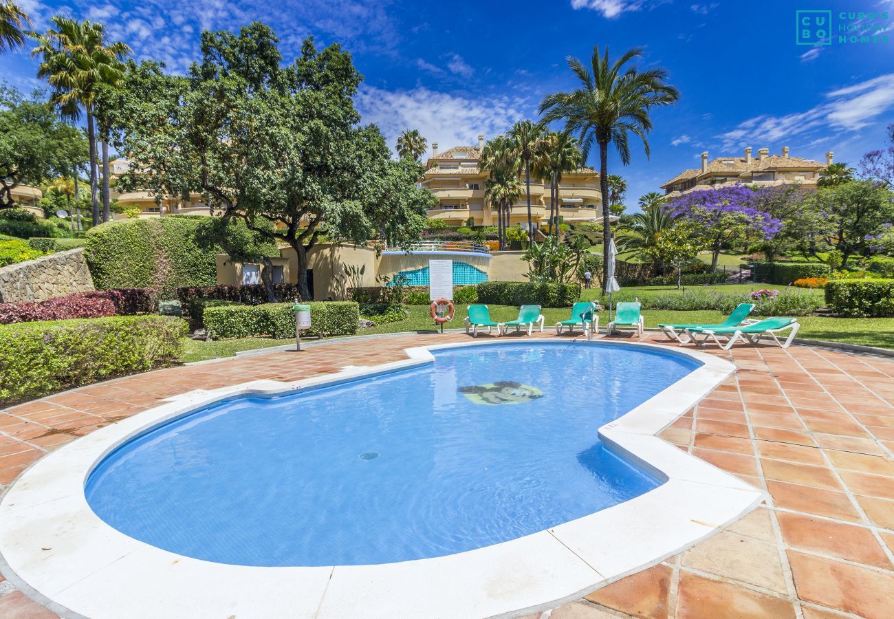 Piscina comunitaria de este apartamento en Marbella